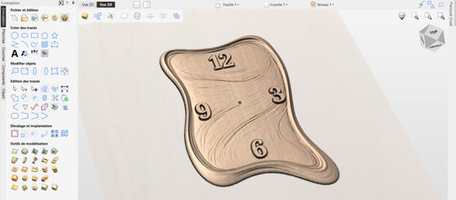 Fichier CNC horloge organique fluide, bas-relief bois abstrait moderne, sculpture horloge design, modèle gravure 3D STL