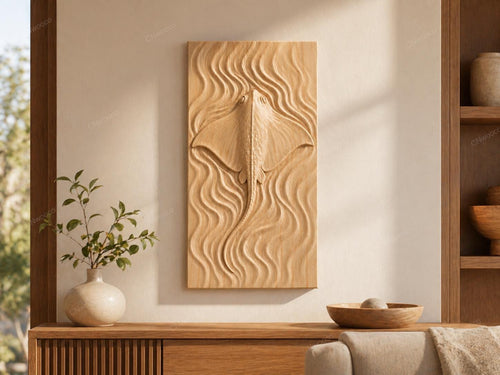 Fichier CNC raie manta – bas-relief marin pour sculpture bois, décoration murale océan et vie marine STL