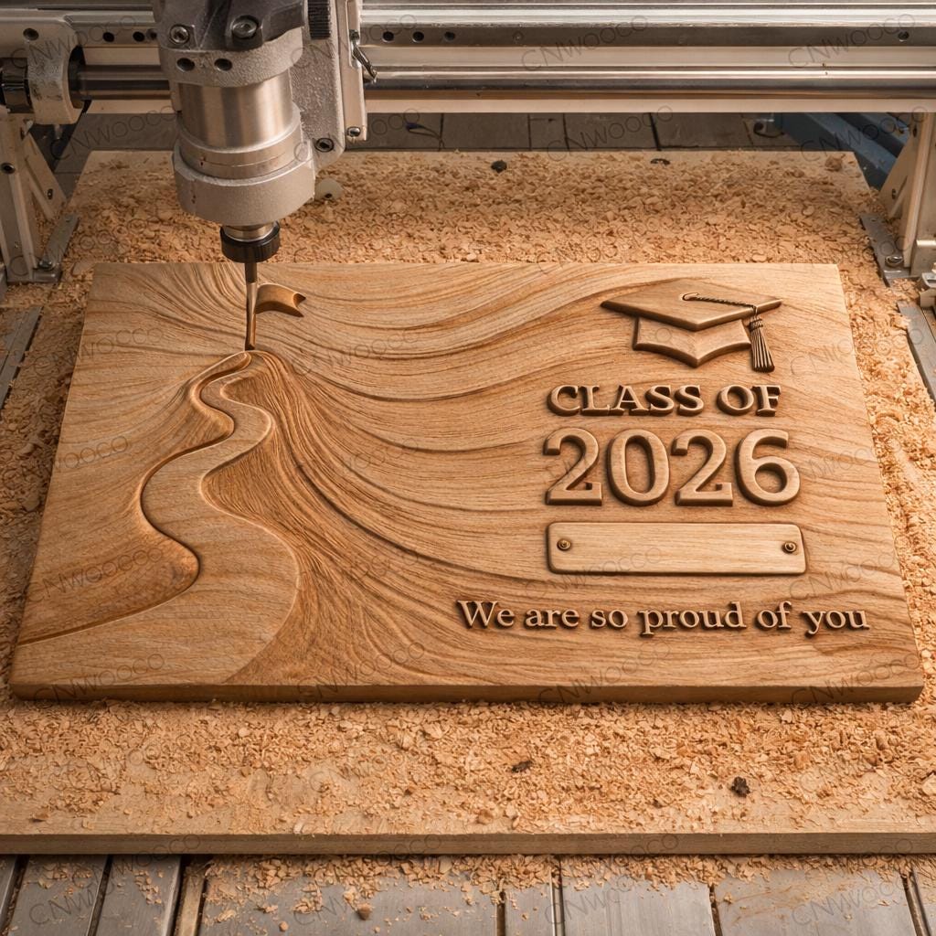 Fichier CNC diplôme Class of 2026 – bas-relief bois avec nom personnalisable pour décoration murale et cadeau STL