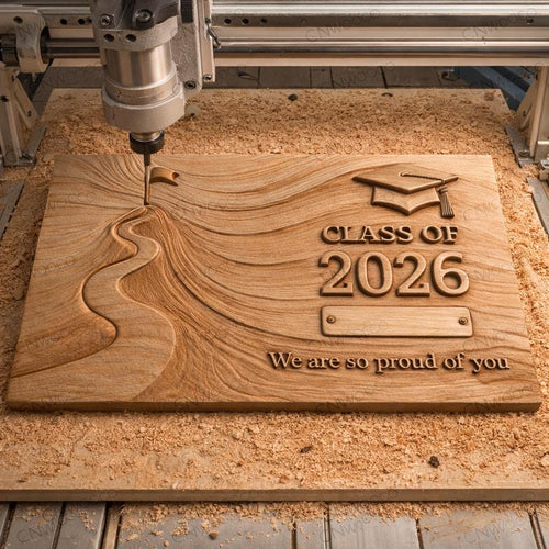 Fichier CNC diplôme Class of 2026 – bas-relief bois avec nom personnalisable pour décoration murale et cadeau STL