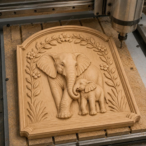 CNC & impression 3D relief éléphant et bébé éléphant, fichier animal wildlife pour gravure bois, STL de haute qualité