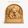 CNC & 3D-Druck Relief Bär Mutter und Baby, Wildlife-Datei für Holzgravur, hochwertiges STL, zum Personalisieren