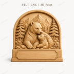 CNC & 3D-Druck Relief Bär Mutter und Baby, Wildlife-Datei für Holzgravur, hochwertiges STL, zum Personalisieren