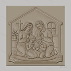 Fichier CNC & impression 3D famille en prière chrétienne, scène religieuse avec croix et enfants, haute qualité relief STL