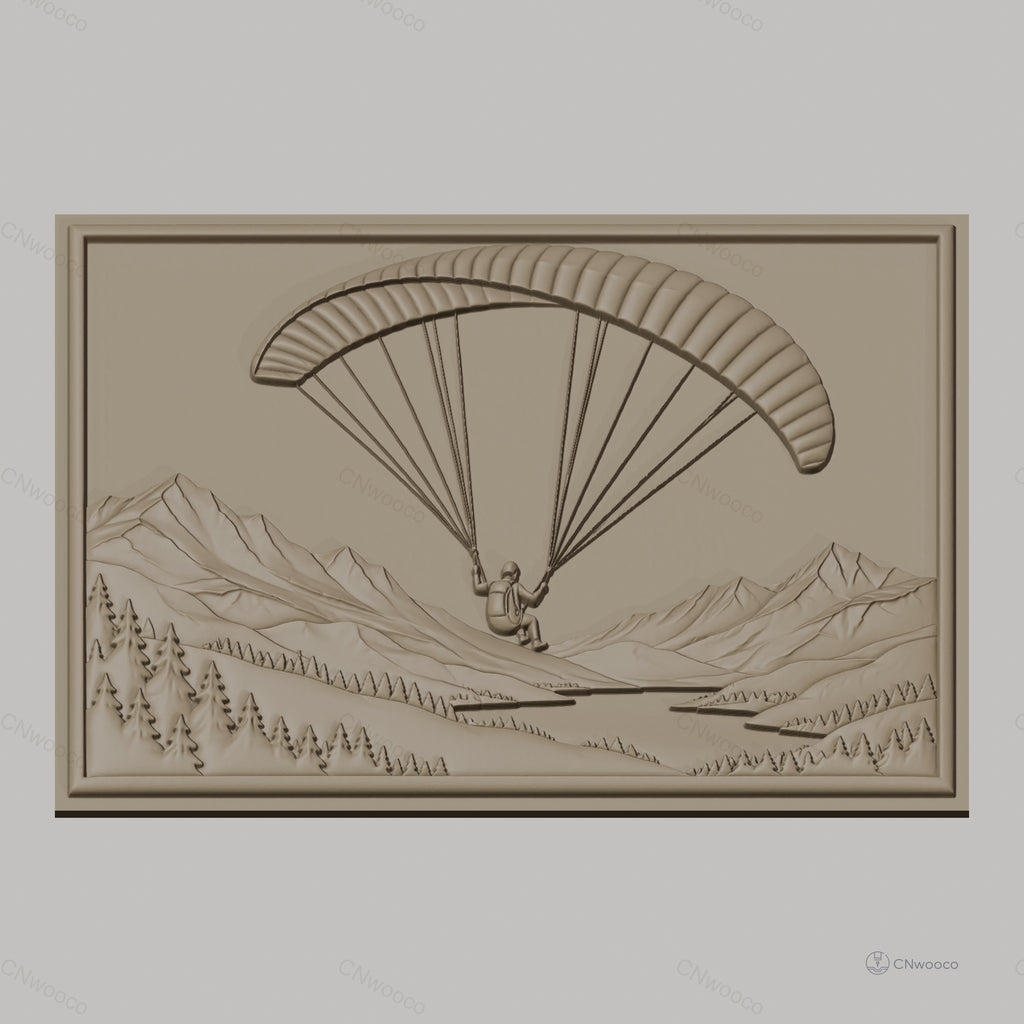 Fichier CNC & impression 3D Parapente en montagne, paysage avec rivière et forêt, haute qualité relief STL