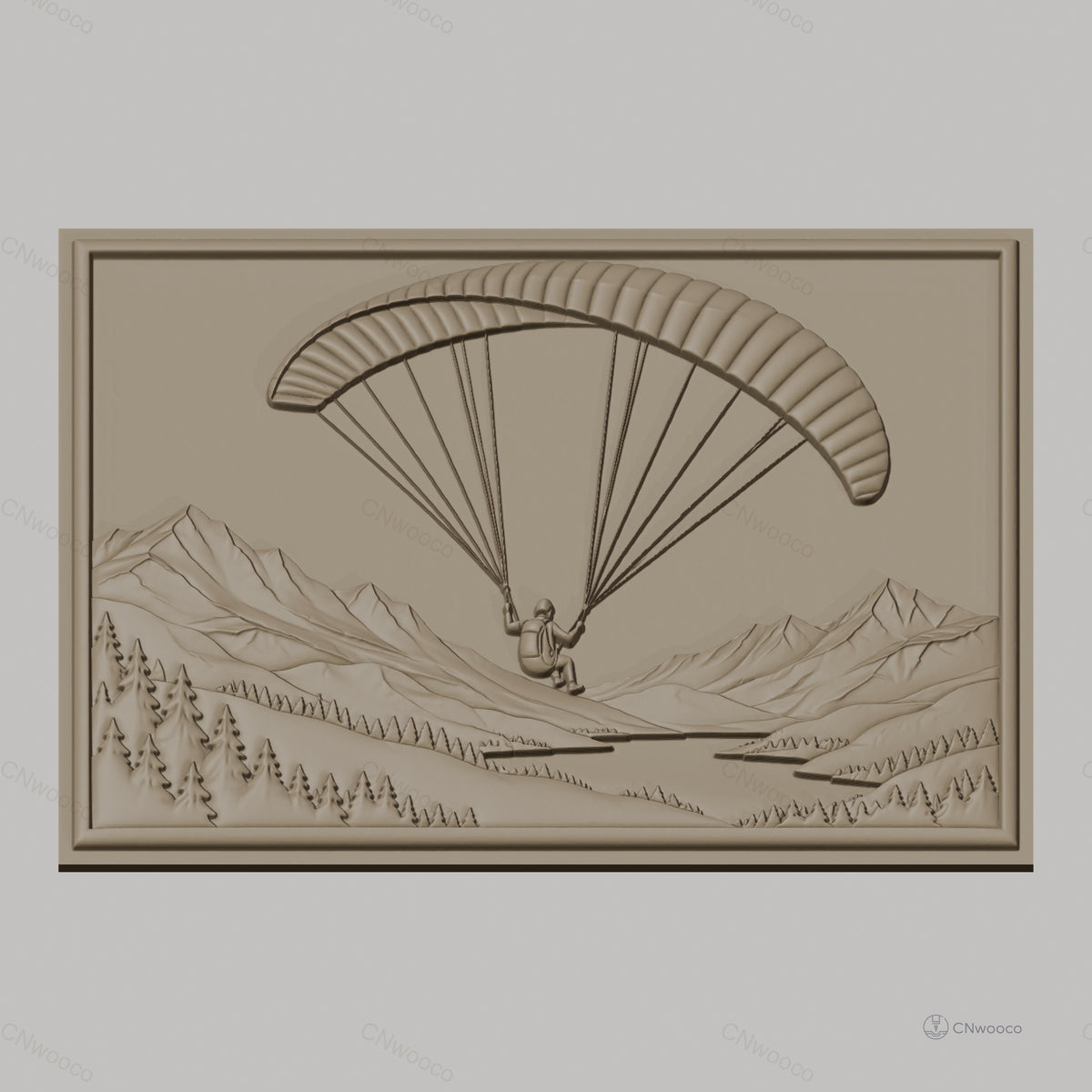 Fichier CNC & impression 3D Parapente en montagne, paysage avec rivière et forêt, haute qualité relief STL