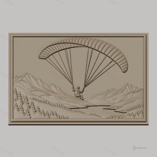 Fichier CNC & impression 3D Parapente en montagne, paysage avec rivière et forêt, haute qualité relief STL