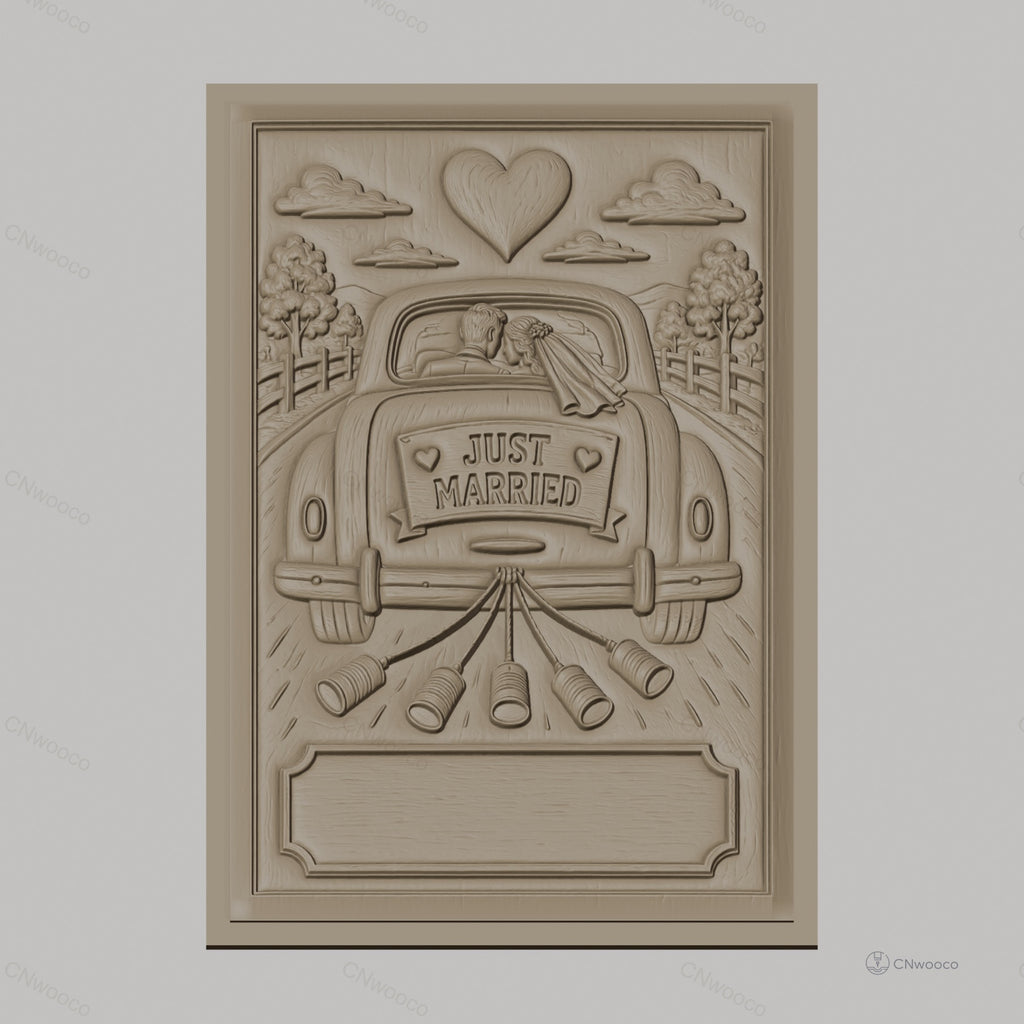 Fichier CNC & impression 3D mariage, voiture just married avec cloches, haute qualité relief STL