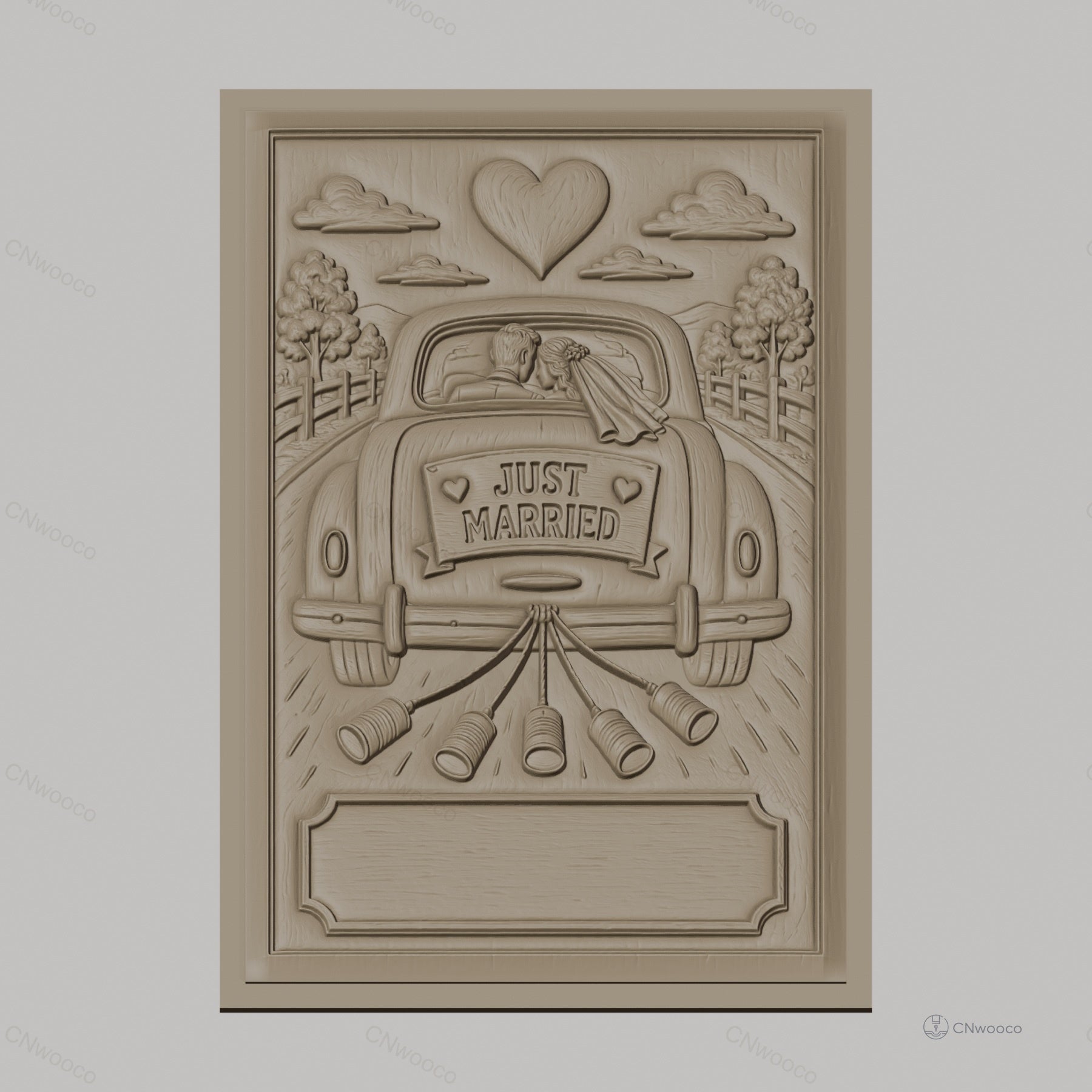 Fichier CNC & impression 3D mariage, voiture just married avec cloches, haute qualité relief STL