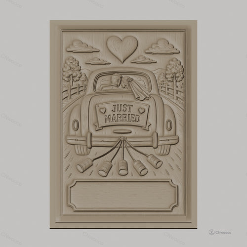 Fichier CNC & impression 3D mariage, voiture just married avec cloches, haute qualité relief STL