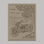 Fichier CNC & impression 3D moto vintage, chemin forestier et lac, haute qualité relief STL