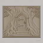 Fichier CNC & impression 3D porte dans arbre, racines et feuilles, haute qualité relief STL