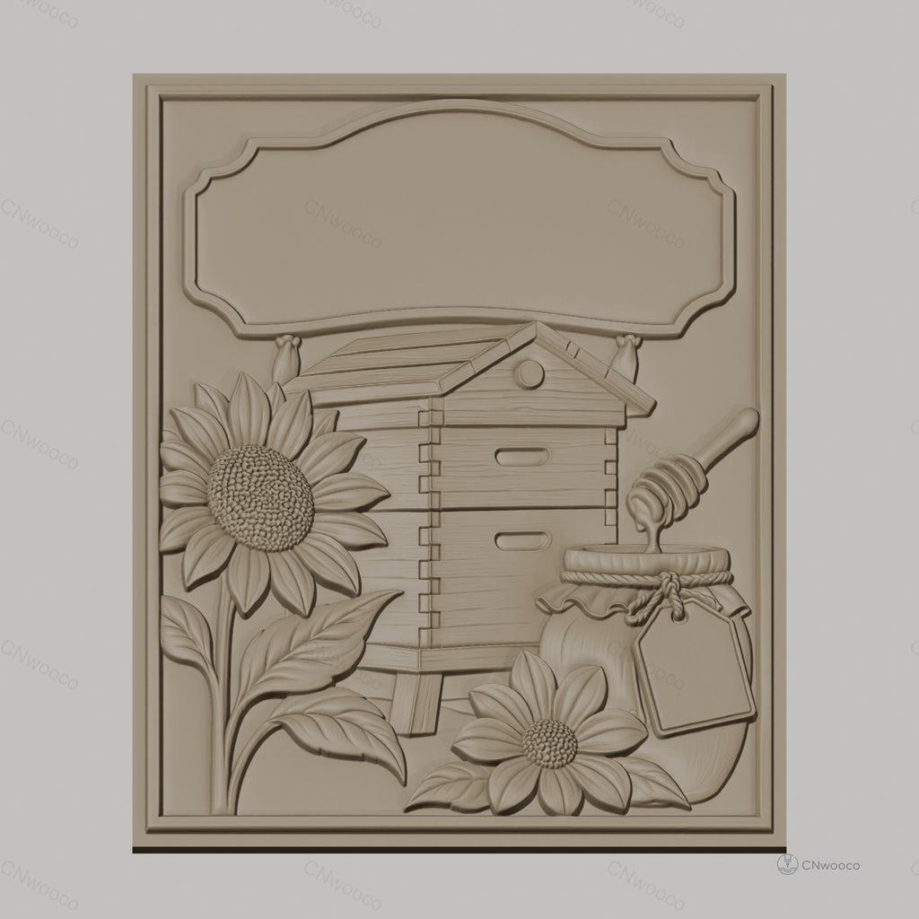Fichier CNC & impression 3D ruche, tournesols et pot de miel, haute qualité relief STL