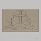 Fichier CNC & impression 3D thème religieux, trois croix sur monts, haute qualité relief STL