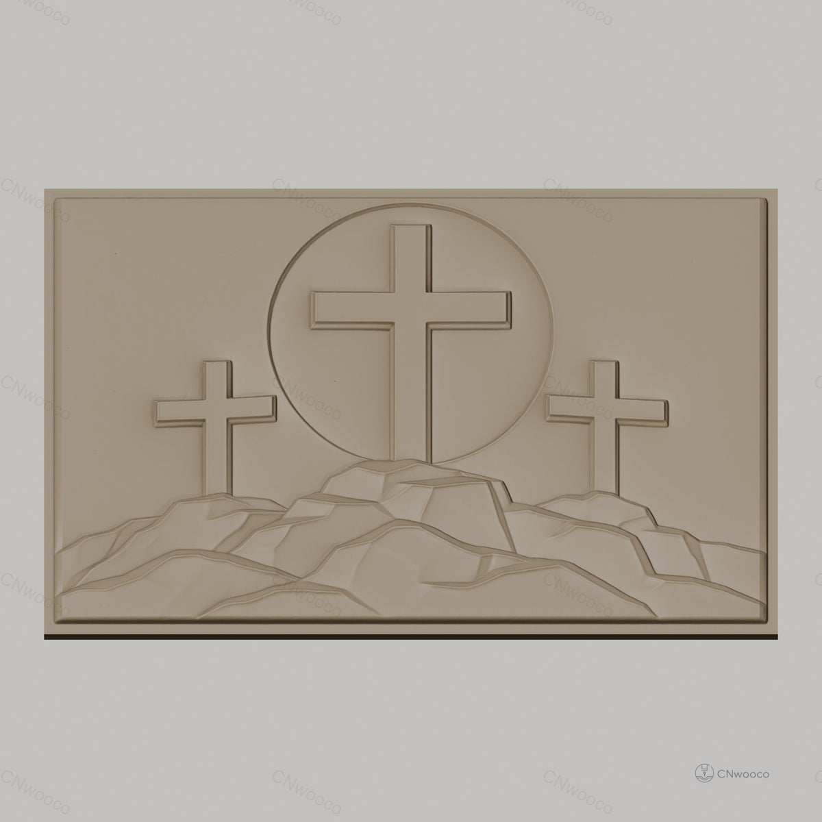 Fichier CNC & impression 3D thème religieux, trois croix sur monts, haute qualité relief STL