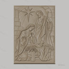 Fichier CNC & impression 3D scène de la nativité, Marie Joseph et bébé Jésus avec étoile, haute qualité relief STL