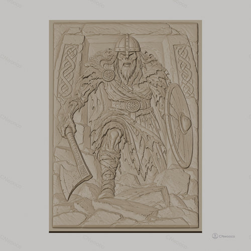 Fichier CNC & impression 3D Viking guerrier avec hache et bouclier, haute qualité relief STL