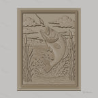 Fichier CNC & impression 3D poisson bass sautant, eau, plantes aquatiques haute qualité relief STL