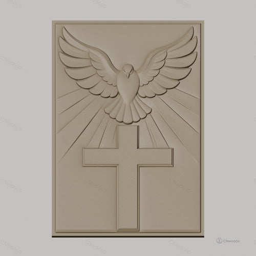 Fichier CNC & impression 3D croix chrétienne avec colombe et rayons de lumière, haute qualité relief STL