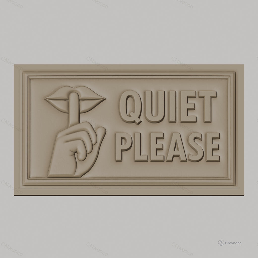 Fichier CNC & impression 3D panneau Quiet Please avec main et bouche, haute qualité relief STL