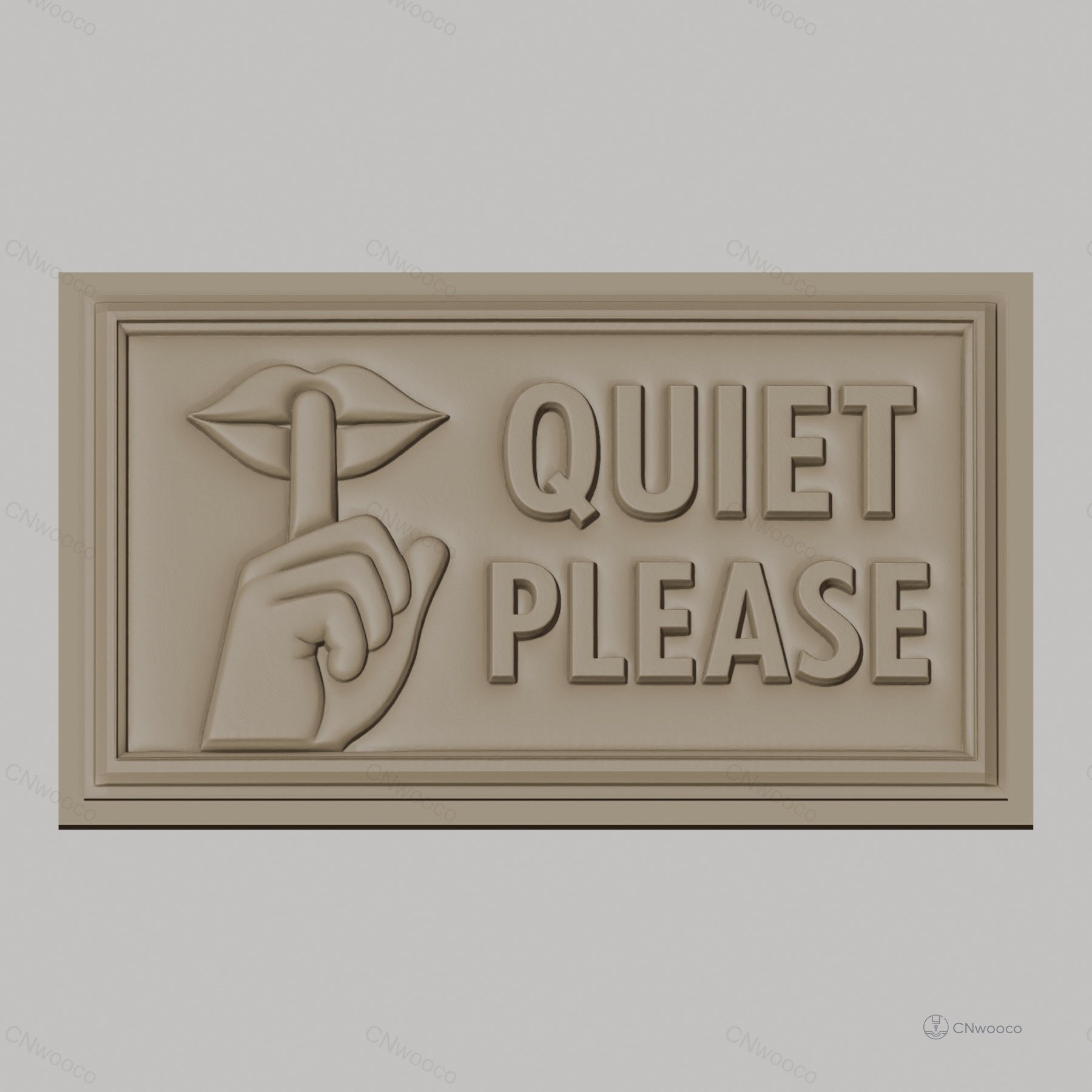 Fichier CNC & impression 3D panneau Quiet Please avec main et bouche, haute qualité relief STL