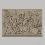 Fichier CNC & impression 3D groupe de jazz vintage, musiciens avec trompette, banjo, contrebasse, clarinette, batterie haute qualité relief STL
