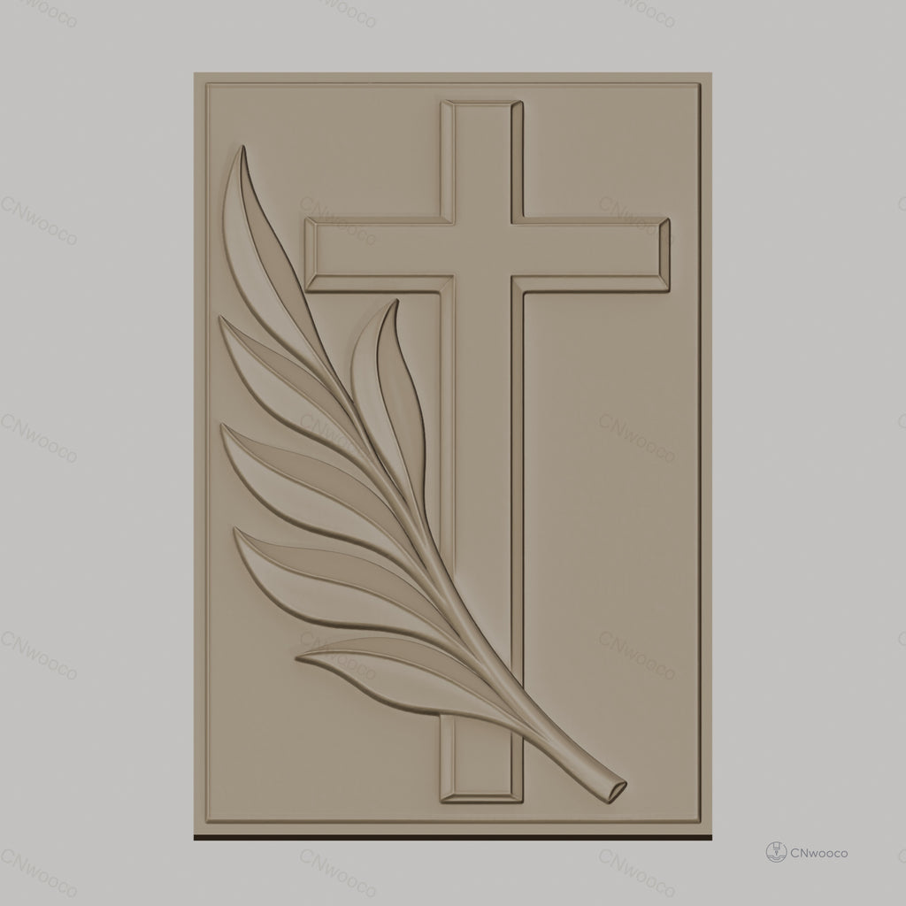 Fichier CNC & impression 3D Croix chrétienne avec branche d'olivier, haute qualité relief STL