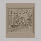 Fichier CNC & impression 3D train à vapeur vintage, gare avec horloge et signal, haute qualité relief STL