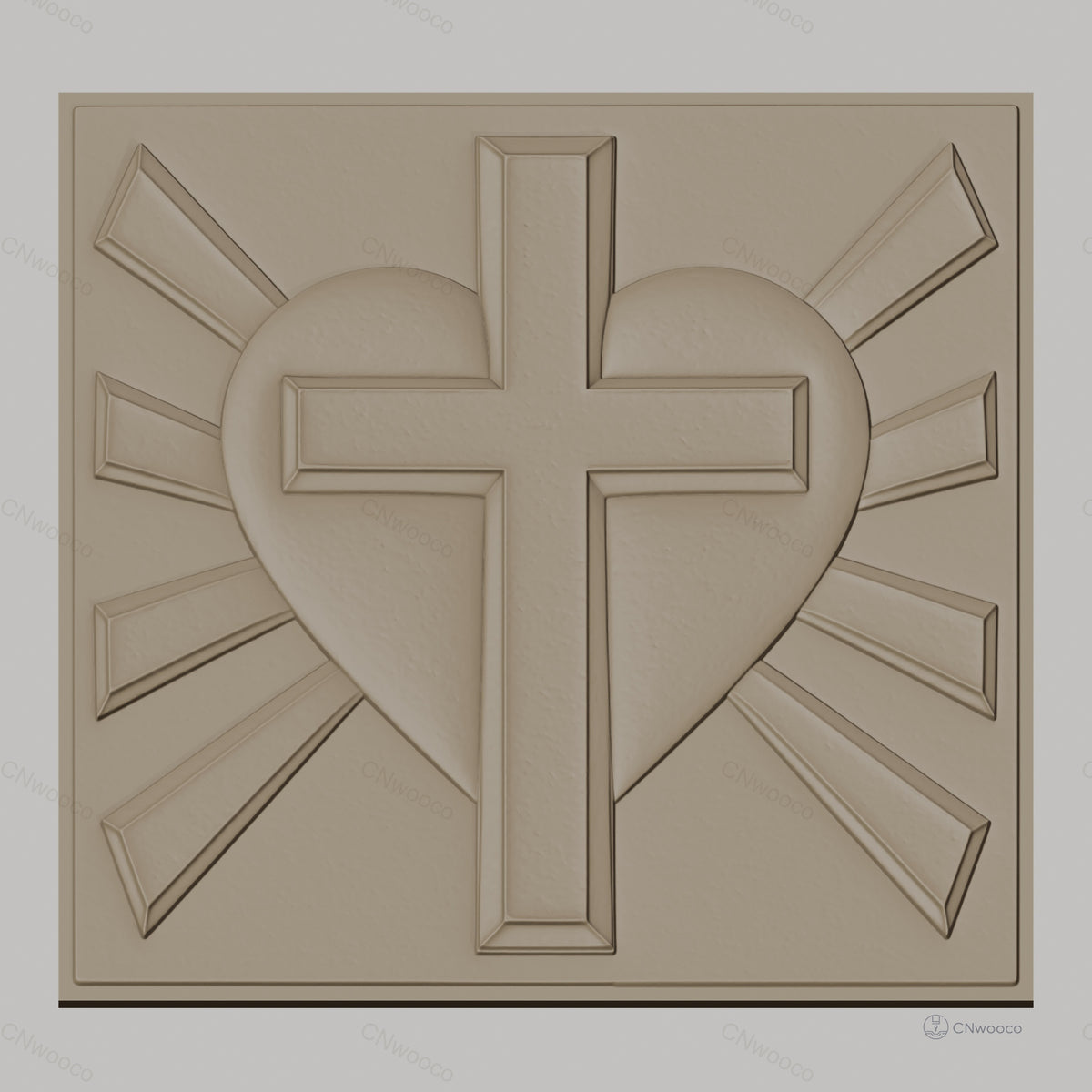 Fichier CNC & impression 3D coeur sacré avec croix et rayons, haute qualité relief STL