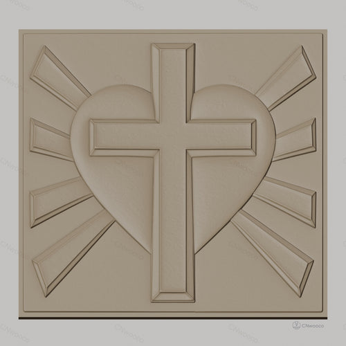 Fichier CNC & impression 3D coeur sacré avec croix et rayons, haute qualité relief STL