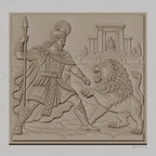 Fichier CNC & impression 3D héros antique combattant lion, temple ancien, haute qualité relief STL