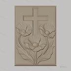 Fichier CNC & impression 3D croix chrétienne avec fleurs et feuilles, haute qualité relief STL