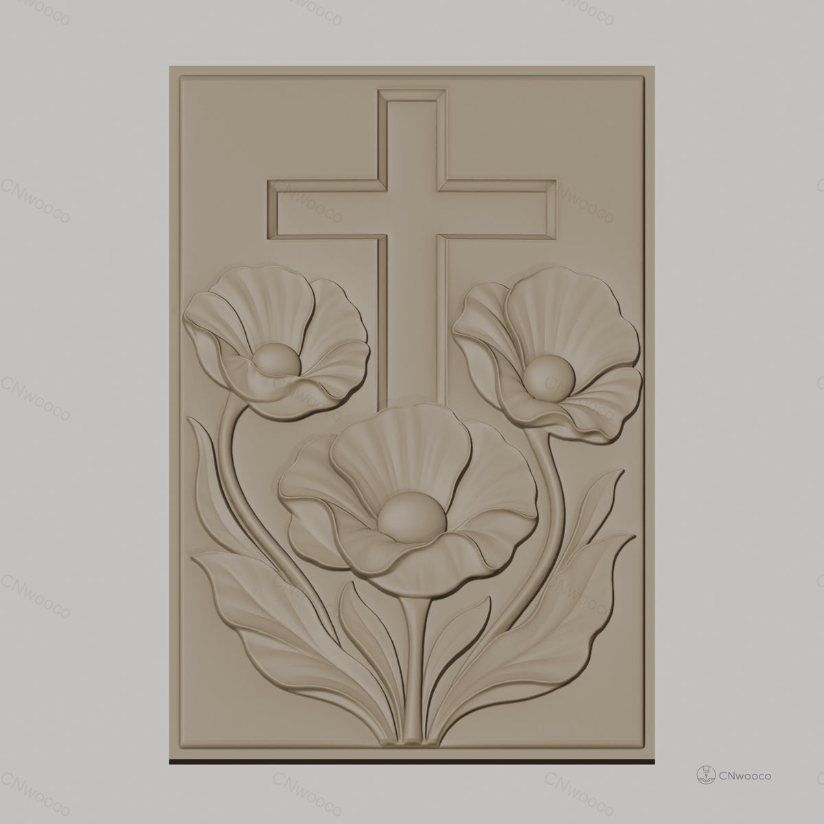 Fichier CNC & impression 3D croix chrétienne avec fleurs et feuilles, haute qualité relief STL