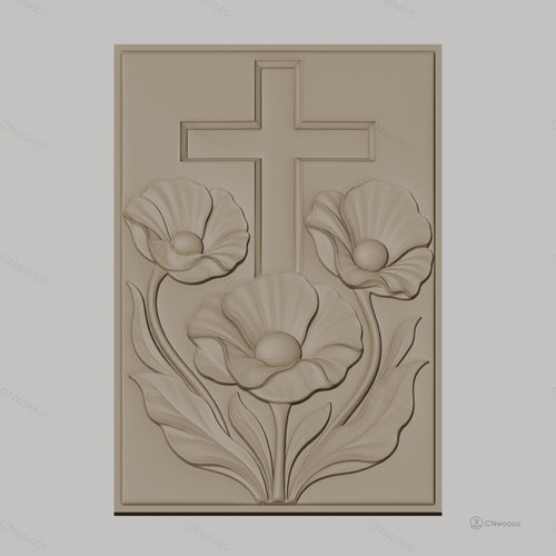 Fichier CNC & impression 3D croix chrétienne avec fleurs et feuilles, haute qualité relief STL