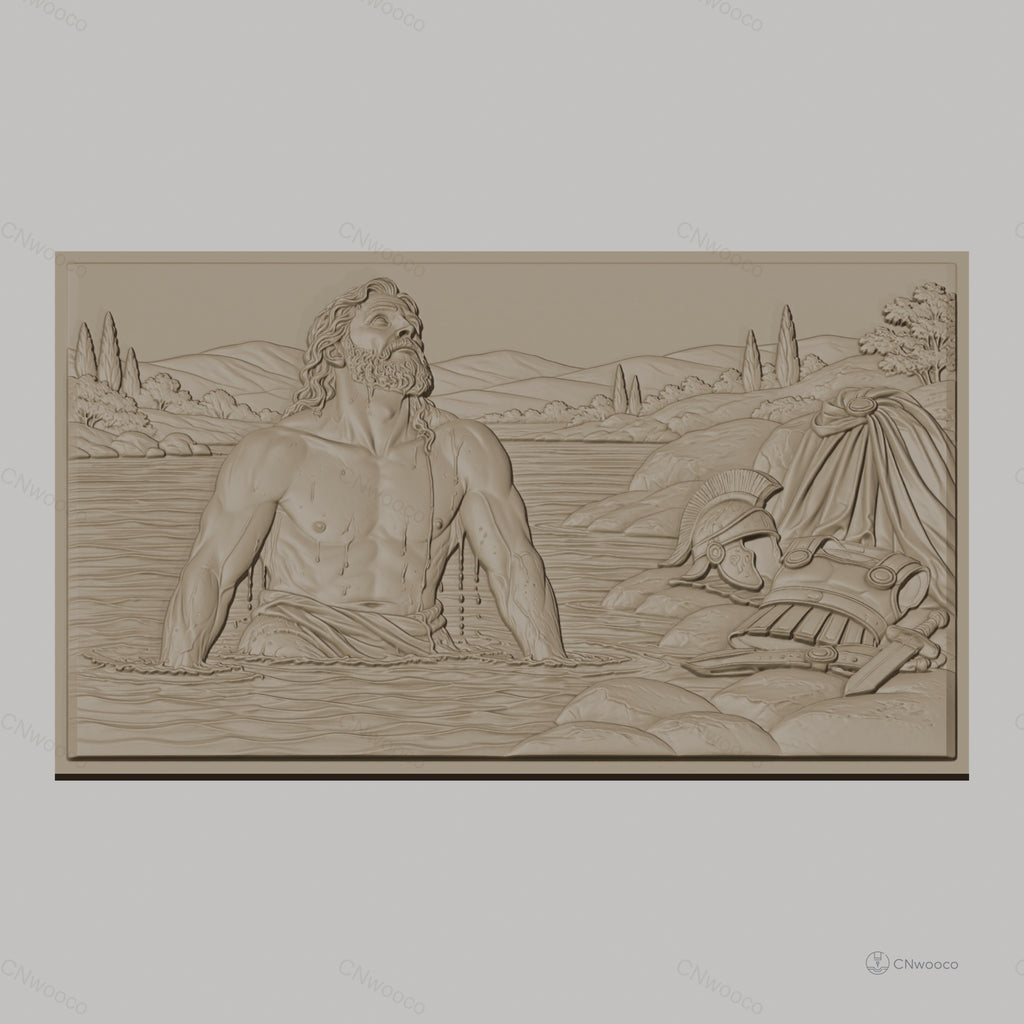 Fichier CNC & impression 3D scène antique homme dans rivière casque armure haute qualité relief STL