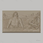 Fichier CNC & impression 3D scène antique homme dans rivière casque armure haute qualité relief STL