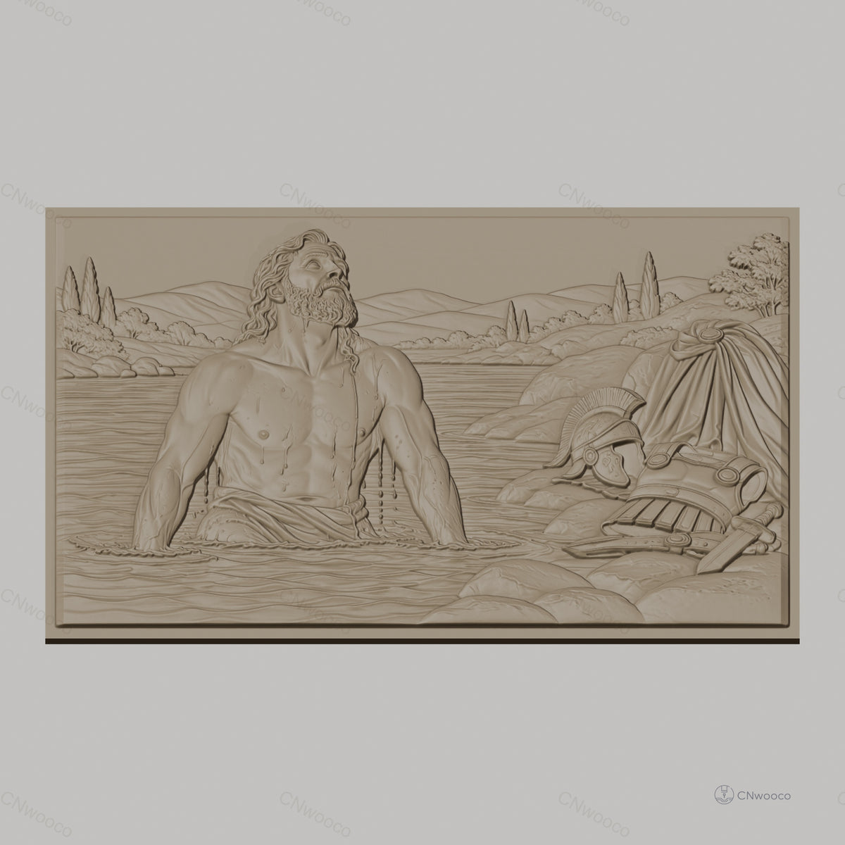 Fichier CNC & impression 3D scène antique homme dans rivière casque armure haute qualité relief STL