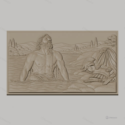 Fichier CNC & impression 3D scène antique homme dans rivière casque armure haute qualité relief STL