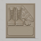 Fichier CNC & impression 3D hommage militaire, bottes, drapeau américain et plaques d'identification, haute qualité relief STL