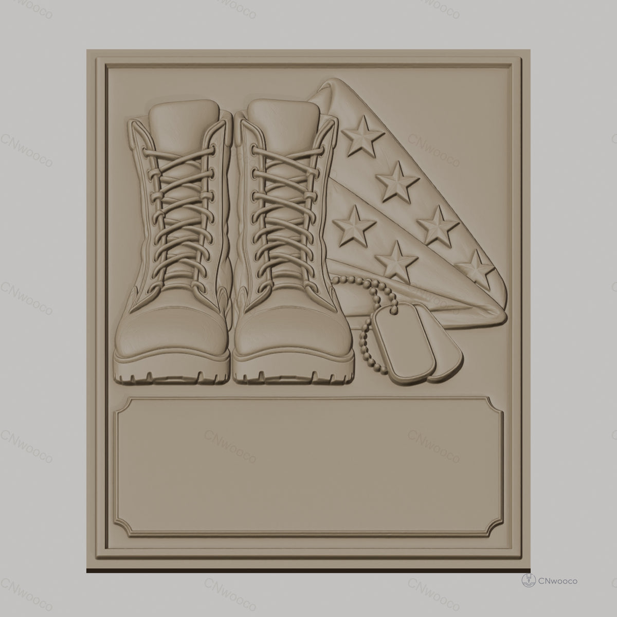 Fichier CNC & impression 3D hommage militaire, bottes, drapeau américain et plaques d'identification, haute qualité relief STL