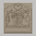 Fichier CNC & impression 3D thème western, bottes de cow-boy, chapeaux, lasso en forme de cœur, lanterne et fer à cheval, haute qualité relief STL