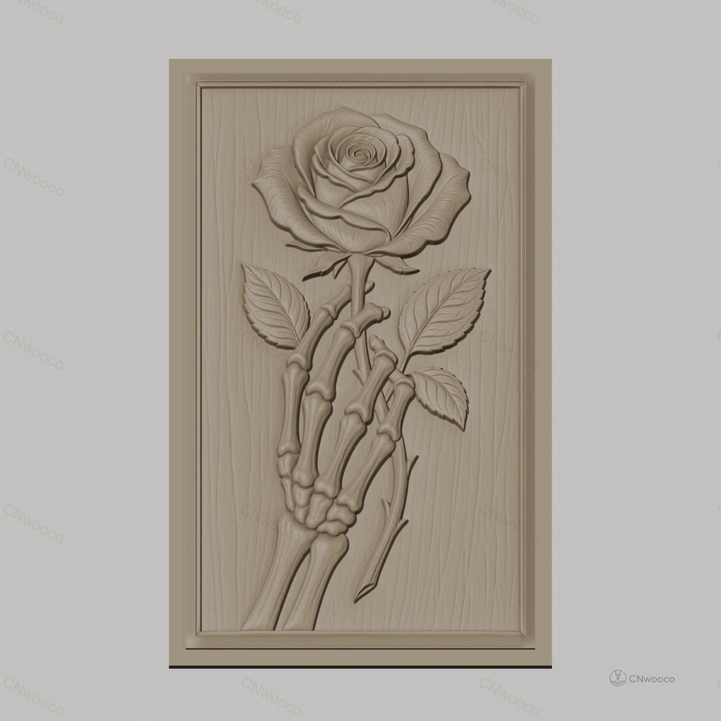 Fichier CNC & impression 3D squelette tenant une rose, haute qualité relief STL