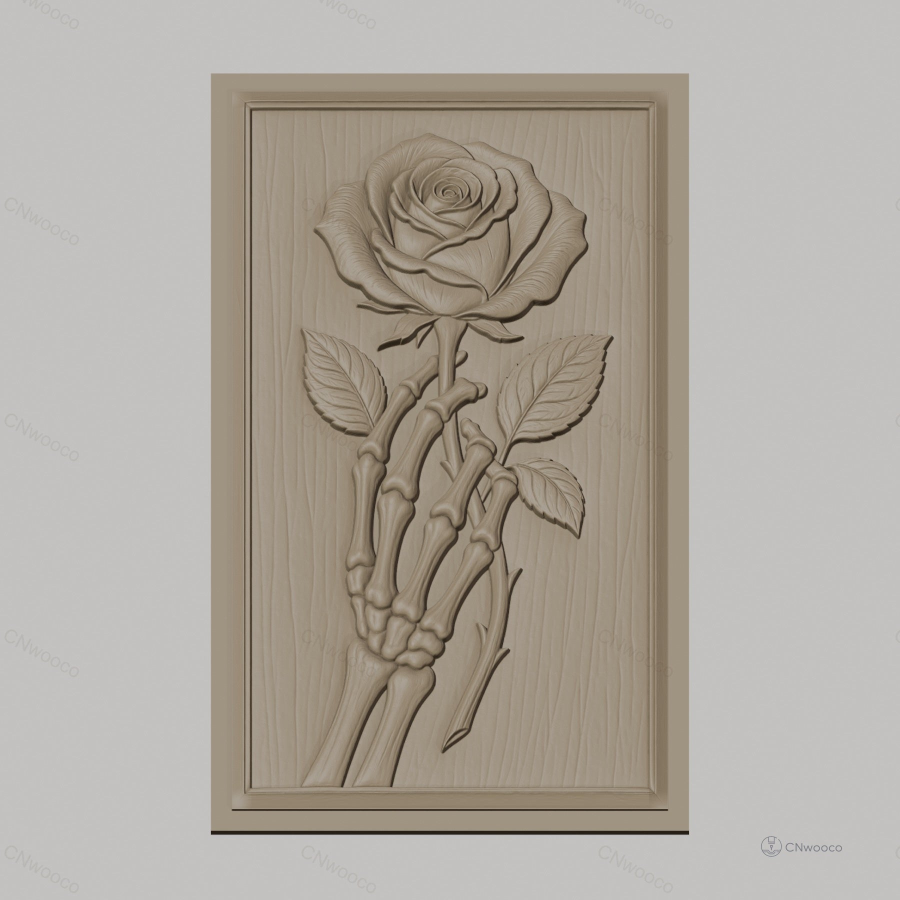 Fichier CNC & impression 3D squelette tenant une rose, haute qualité relief STL