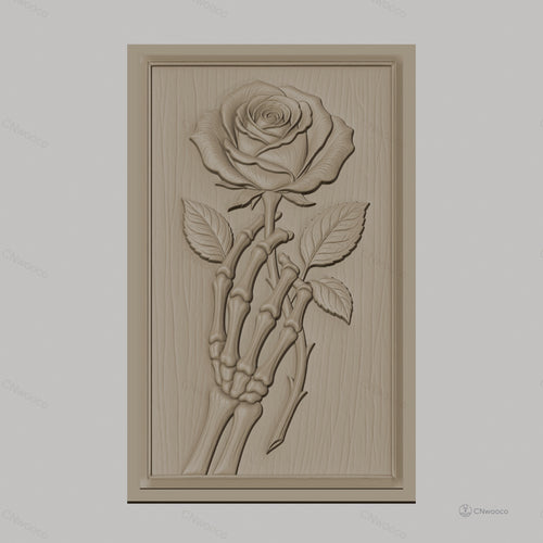 Fichier CNC & impression 3D squelette tenant une rose, haute qualité relief STL