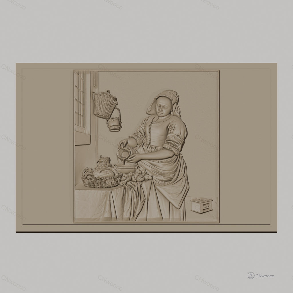 Fichier CNC & impression 3D La Laitière, femme versant du lait, panier de pain, haute qualité relief STL