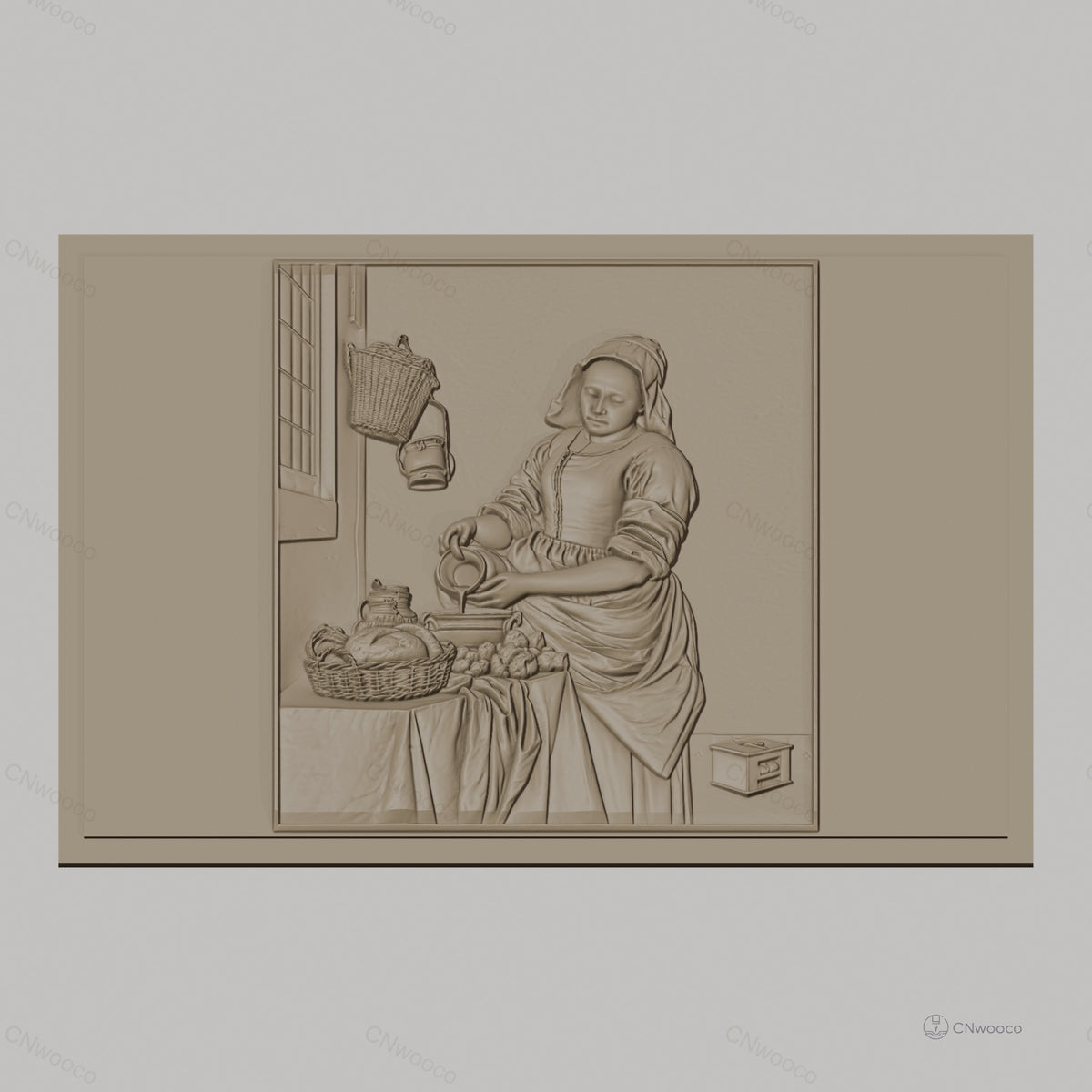 Fichier CNC & impression 3D La Laitière, femme versant du lait, panier de pain, haute qualité relief STL