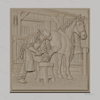 Fichier CNC & impression 3D maréchal-ferrant et cheval, travail du fer à cheval, haute qualité relief STL