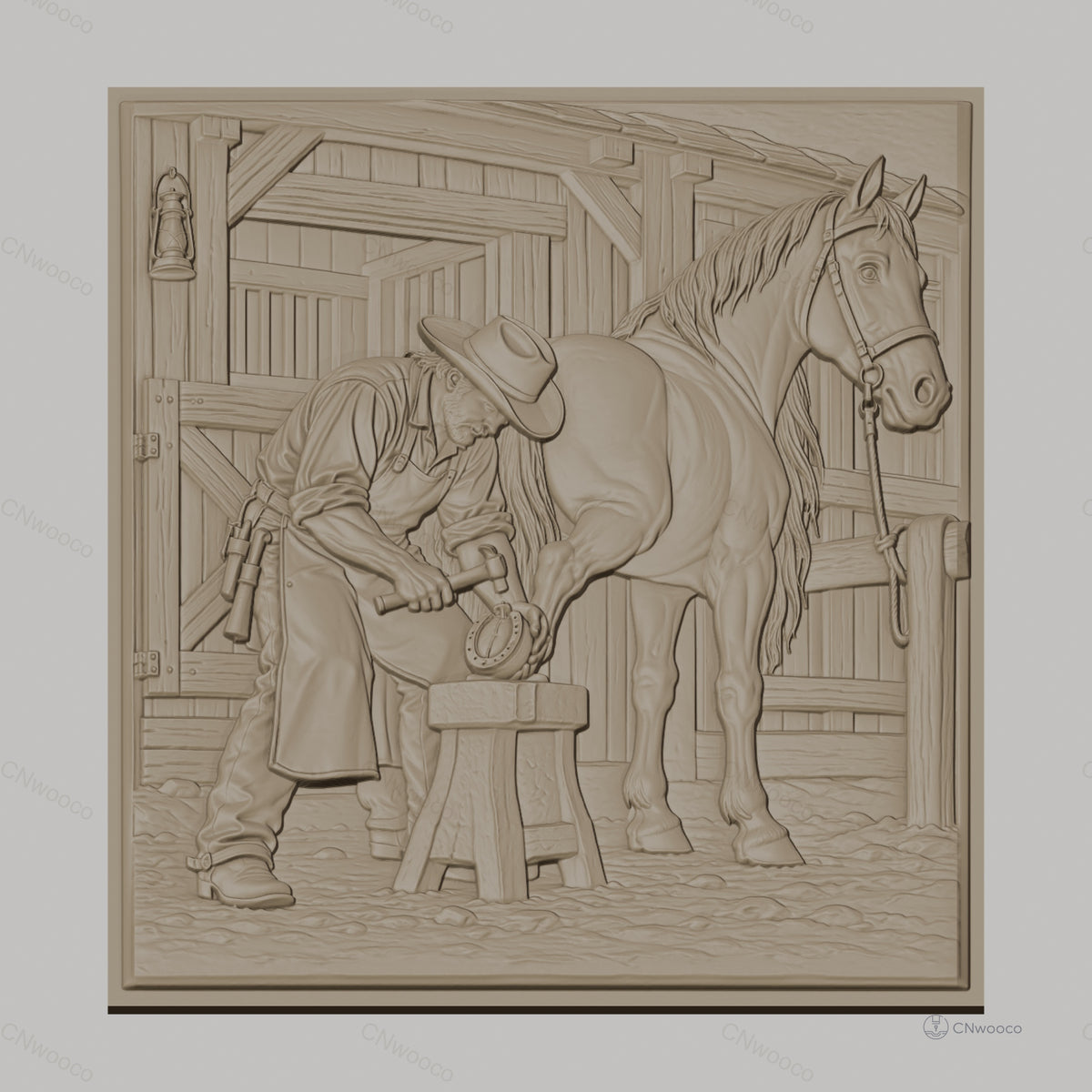 Fichier CNC & impression 3D maréchal-ferrant et cheval, travail du fer à cheval, haute qualité relief STL