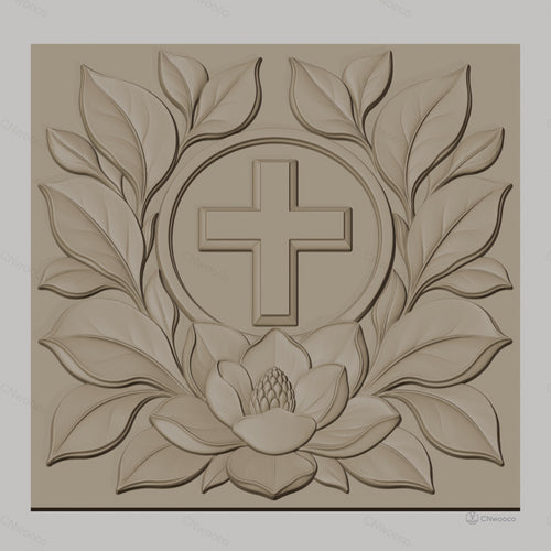 Fichier CNC & impression 3D Croix chrétienne, fleur de lotus et feuilles, haute qualité relief STL