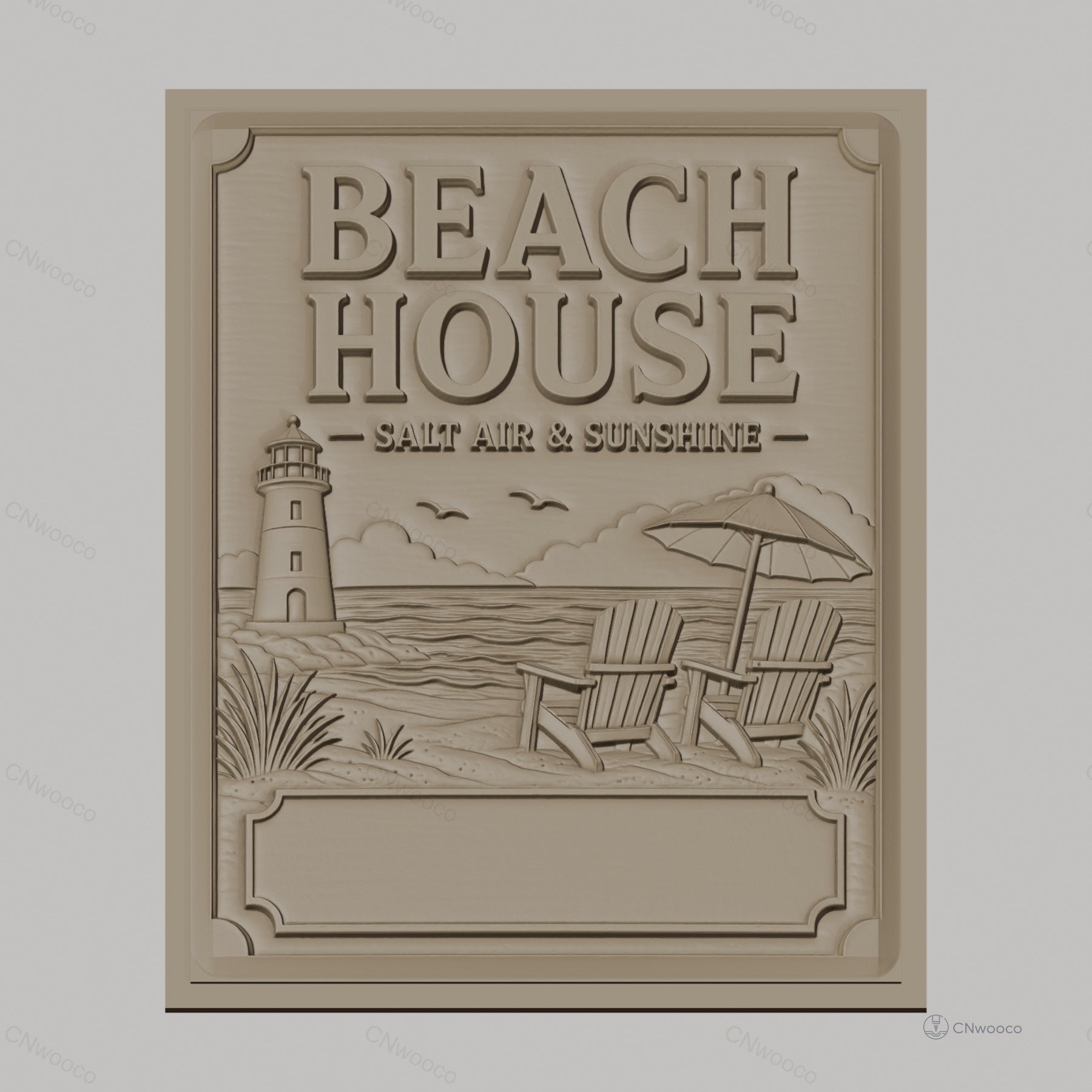 Fichier CNC & impression 3D plage, phare, chaises Adirondack, parasol, haute qualité relief STL